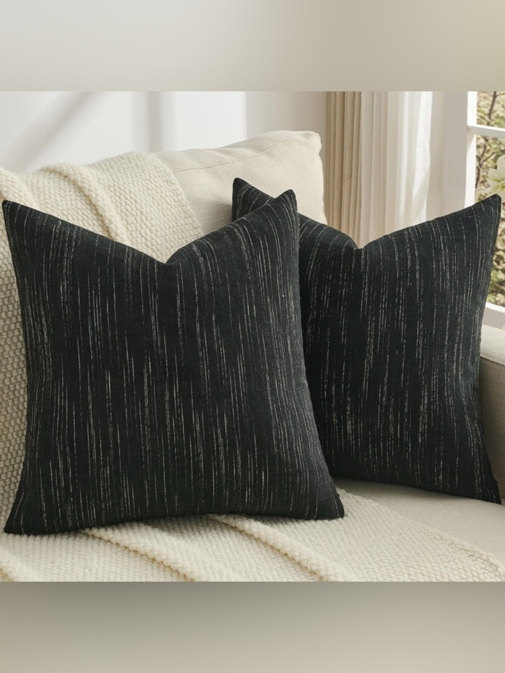 FUTEI Black Chenille Throw Pillow Covers 18x18 Inch Set Of 2